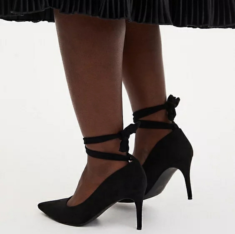 Faux Suede Ankle Wrap Pointed Toe Heels